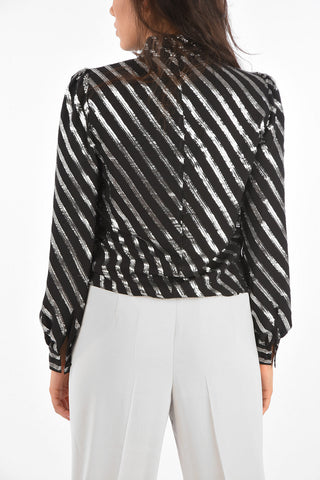 Blusa Drappeggiata con Righe in Lurex