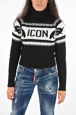 ICON Maglia a Collo Alto in Lana Vergine Crochet