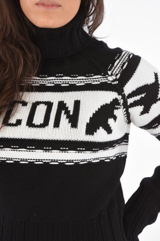 ICON Virgin Wool Crochet Turtle-Neck Sweater