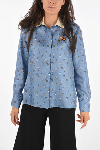 Jewel Embroidered Pointed Flat Collar Shirt