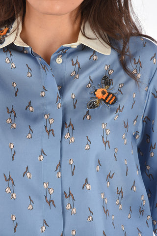 Jewel Embroidered Pointed Flat Collar Shirt