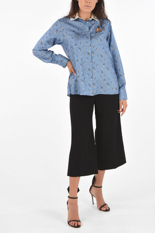 Jewel Embroidered Pointed Flat Collar Shirt