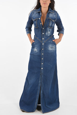 Denim Distressed Midi Shirtdress