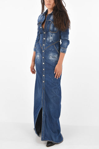 Denim Distressed Midi Shirtdress