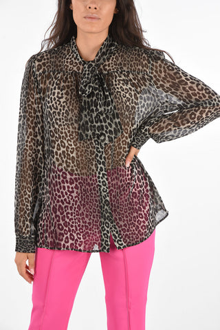 Animal Printed Tie Neck Shirt