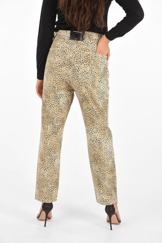 Cheetah-Printed High-Waist Straight Fit Jeans