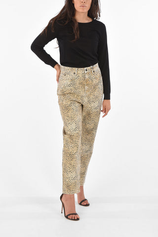 Cheetah-Printed High-Waist Straight Fit Jeans