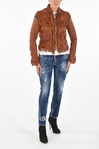 Leather Fringed Box Fit Jacket