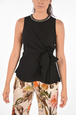 Draped Jewel Crew-Neck Top