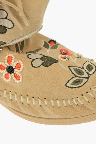 Suede Leather Embroidered Ankle Boot