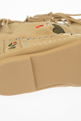 Suede Leather Embroidered Ankle Boot