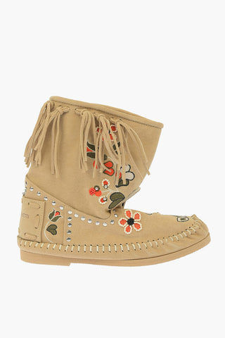 Suede Leather Embroidered Ankle Boot