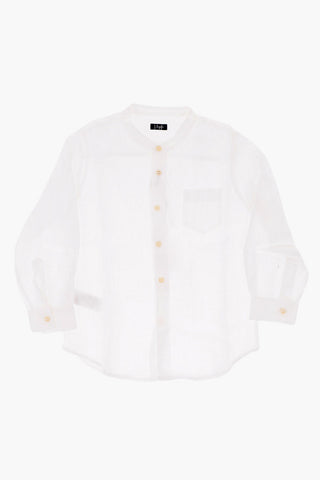 camicia in lino collo coreana con taschino