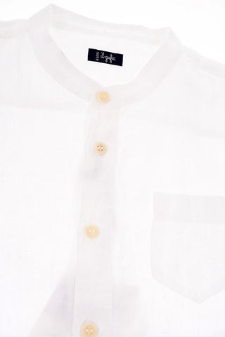 camicia in lino collo coreana con taschino