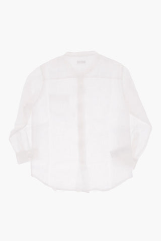 camicia in lino collo coreana con taschino