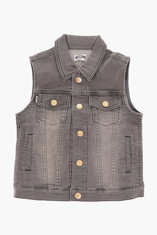 giubbotto in denim senza manica con ricamo