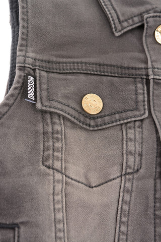 giubbotto in denim senza manica con ricamo