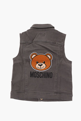 giubbotto in denim senza manica con ricamo