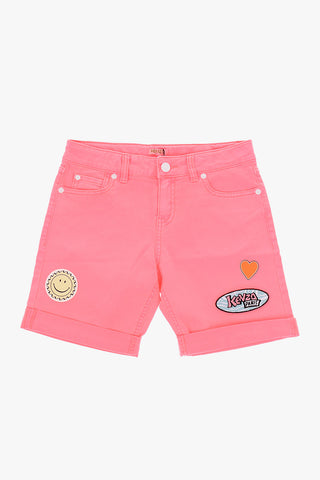 stretch denim shorts with patches