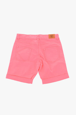 stretch denim shorts with patches