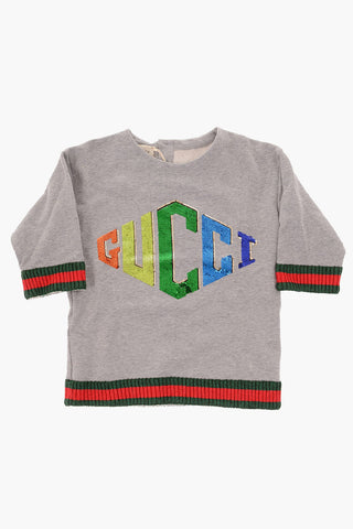 felpa girocollo con logo in paillettes