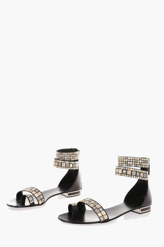 leather MINORCA ring Sandals with Rhinestone Embellished
