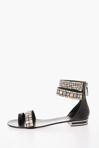 leather MINORCA ring Sandals with Rhinestone Embellished