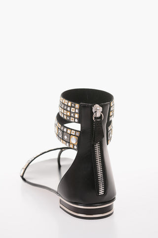 leather MINORCA ring Sandals with Rhinestone Embellished