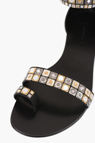 leather MINORCA ring Sandals with Rhinestone Embellished