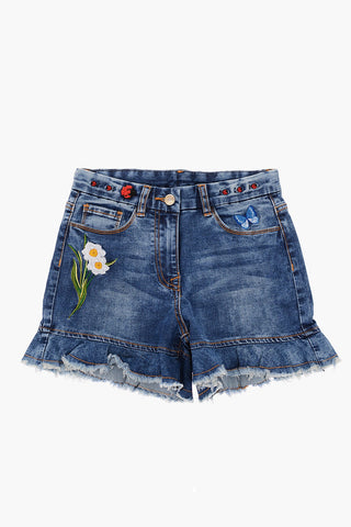 Embroidered Frayed Hem Shorts