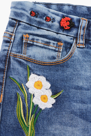 Embroidered Frayed Hem Shorts