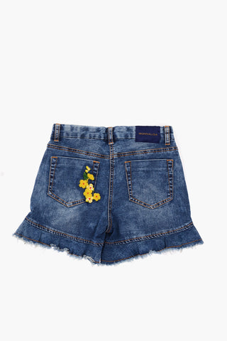 Embroidered Frayed Hem Shorts