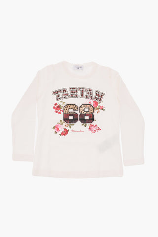 t-shirt stampa floreale con ricamo
