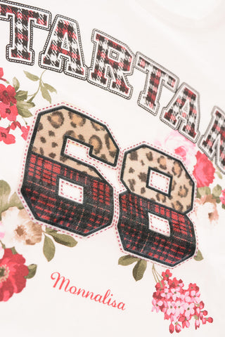 t-shirt stampa floreale con ricamo