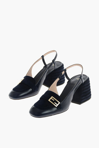 7 cm leather Chunky Heel Slingback pumps