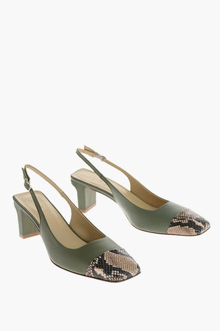 6cm snake print leather Slingback pumps