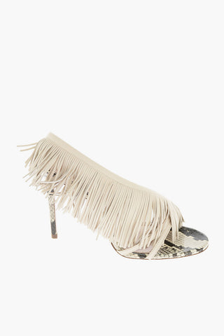 10,5cm leather printed snake wide fringe sandals
