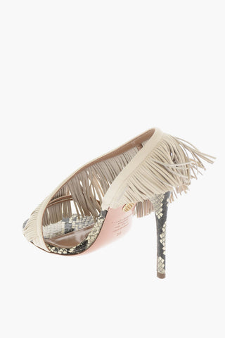 10,5cm leather printed snake wide fringe sandals