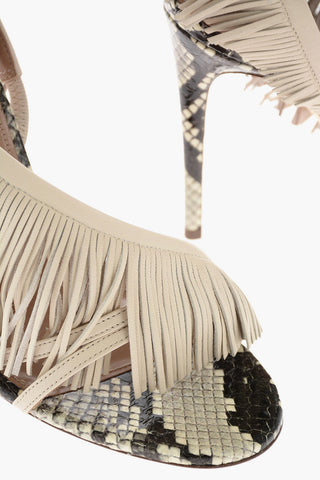 10,5cm leather printed snake wide fringe sandals