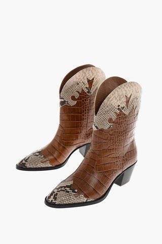 leather Western boots with printed snake insert 5.5cm