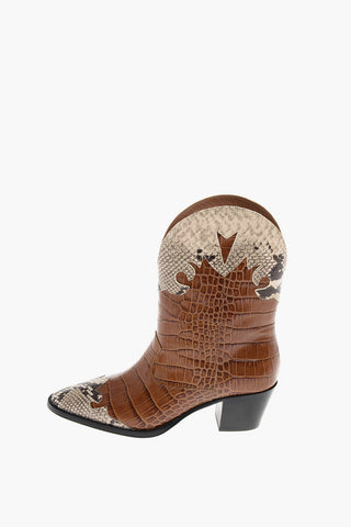 leather Western boots with printed snake insert 5.5cm