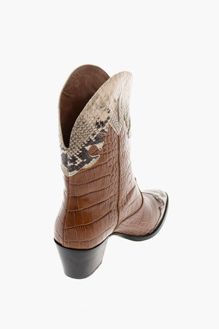 leather Western boots with printed snake insert 5.5cm