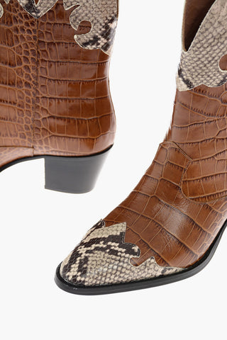 leather Western boots with printed snake insert 5.5cm