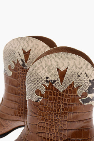 leather Western boots with printed snake insert 5.5cm