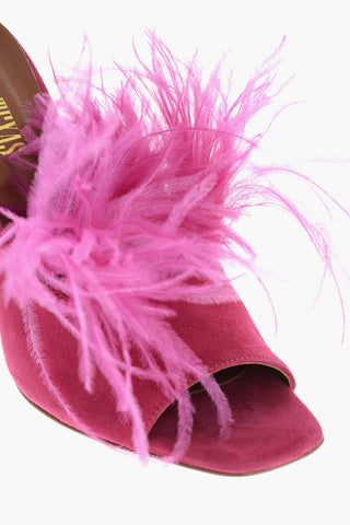 10cm suede leather Mules with feathers