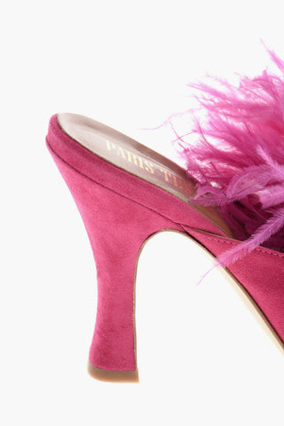 10cm suede leather Mules with feathers