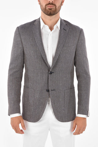 plain herringbone virgin wool and flax GATE 2-button blazer drop 7R