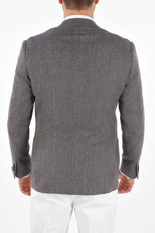plain herringbone virgin wool and flax GATE 2-button blazer drop 7R
