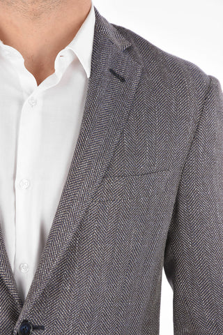 plain herringbone virgin wool and flax GATE 2-button blazer drop 7R