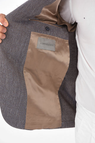 plain herringbone virgin wool and flax GATE 2-button blazer drop 7R